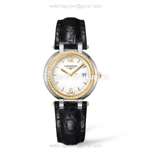 Longines PrimaLuna Quartz 30 Two Tone Diamond Leather Arabic L8.112.5.94.2