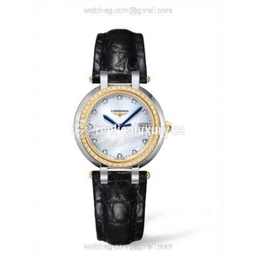 Longines PrimaLuna Quartz 30 Two Tone Diamond MOP Leather L8.112.5.97.2