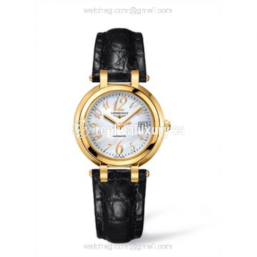 Longines PrimaLuna Automatic 30 Yellow Gold Leather Funky MOP L8.113.6.83.2