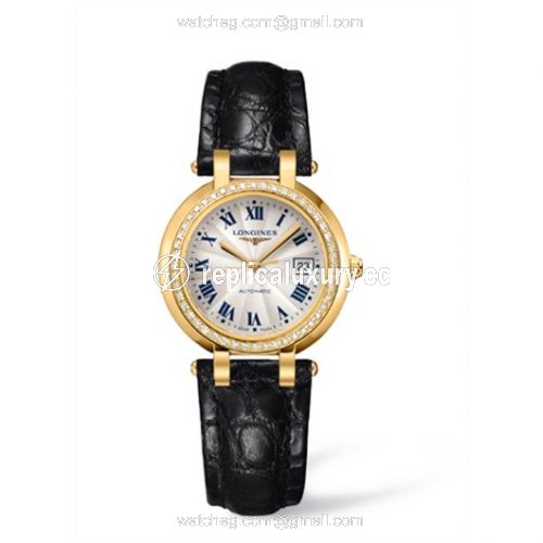 Longines PrimaLuna Automatic 30 Yellow Gold Diamond Leather L8.113.7.78.2