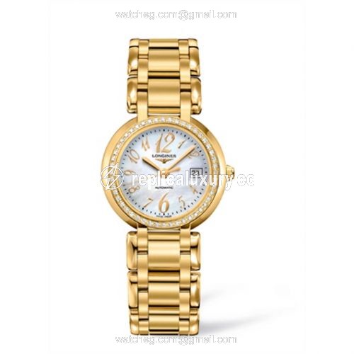 Longines PrimaLuna Automatic 30 Yellow Gold Diamond Funky MOP L8.113.7.83.6