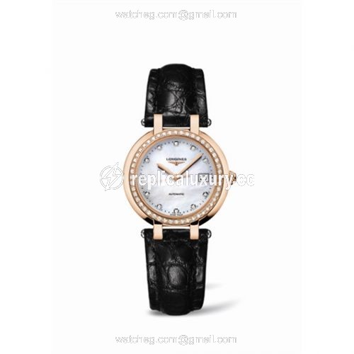 Longines PrimaLuna Automatic 30 Pink Gold Diamond Leather MOP L8.113.9.87.2