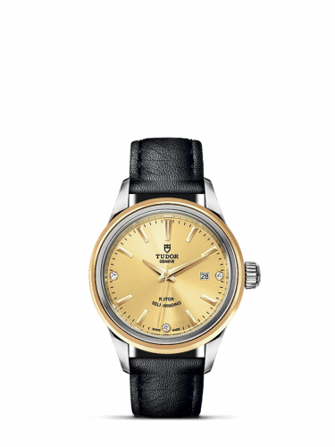 Tudor Style 28 Stainless Steel / Yellow Gold / Champagne-Diamond / Strap M12103-0010