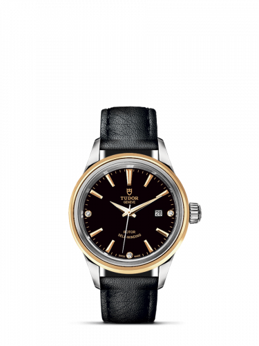 Tudor Style 28 Stainless Steel / Yellow Gold / Black-Diamond / Strap M12103-0012