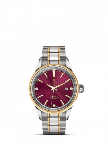 Tudor Style 28 Stainless Steel / Yellow Gold / Burgundy-Diamond / Bracelet M12103-0015