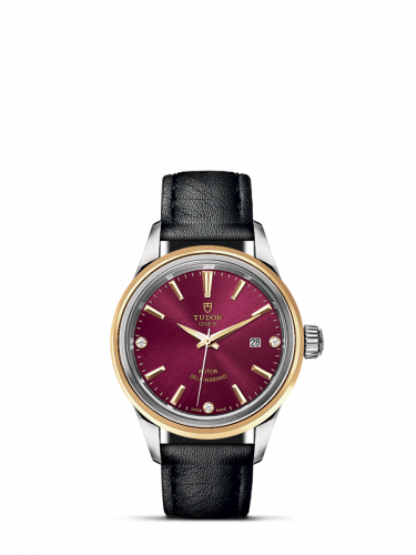 Tudor Style 28 Stainless Steel / Yellow Gold / Burgundy-Diamond / Strap M12103-0016
