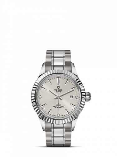 Tudor Style 28 Stainless Steel / Fluted / Silver-Diamond / Bracelet M12110-0007