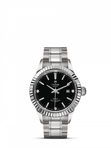 Tudor Style 28 Stainless Steel / Fluted / Black-Diamond / Bracelet M12110-0009