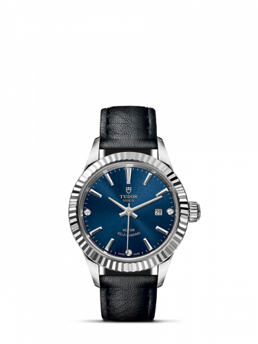 Tudor Style 28 Stainless Steel / Fluted / Blue-Diamond / Strap M12110-0029