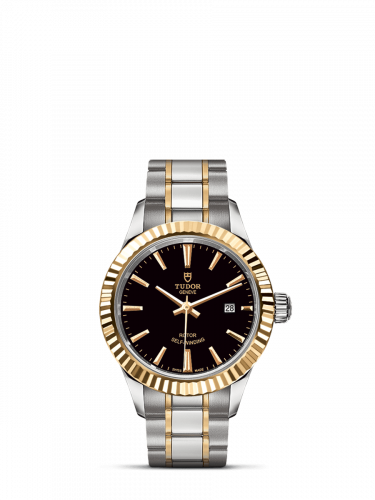 Tudor Style 28 Stainless Steel / Yellow Gold / Fluted / Black / Bracelet M12113-0005