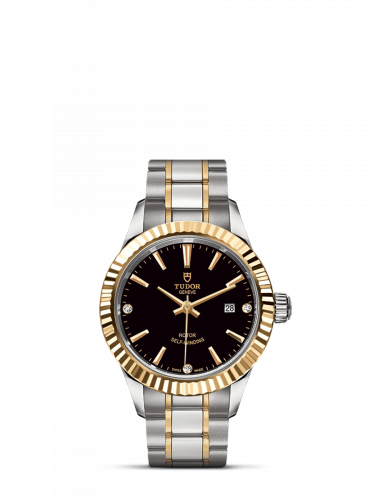 Tudor Style 28 Stainless Steel / Yellow Gold / Fluted / Black-Diamond / Bracelet M12113-0011