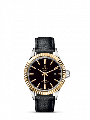 Tudor Style 28 Stainless Steel / Yellow Gold / Fluted / Black / Strap M12113-0021