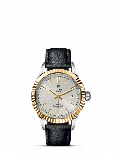 Tudor Style 28 Stainless Steel / Yellow Gold / Fluted / Silver-Diamond / Strap M12113-0023
