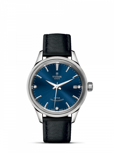 Tudor Style 34 Stainless Steel / Blue-Diamond / Strap M12300-0013