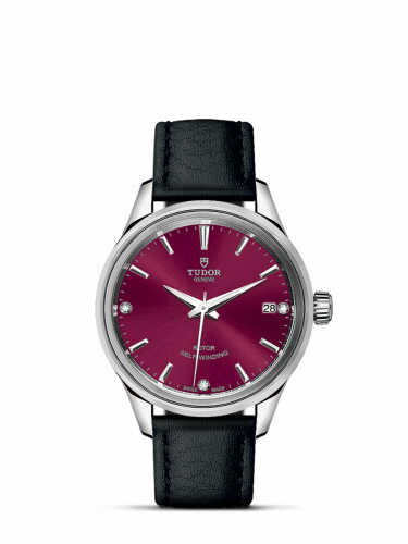 Tudor Style 34 Stainless Steel / Burgundy-Diamond / Strap M12300-0015