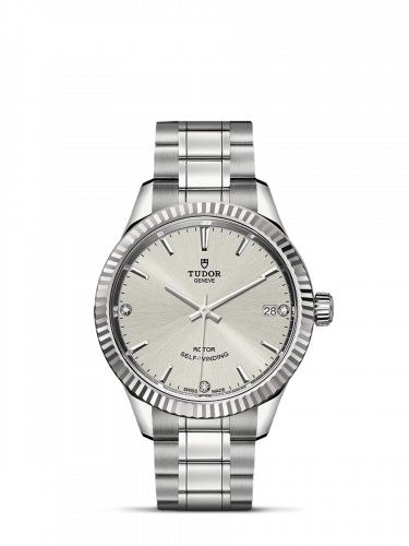 Tudor Style 34 Stainless Steel / Fluted / Silver-Diamond / Bracelet M12310-0007