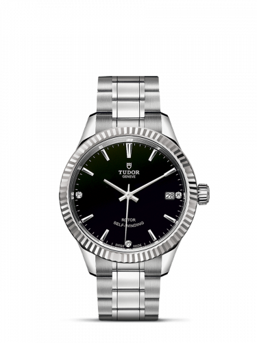 Tudor Style 34 Stainless Steel / Fluted / Black-Diamond / Bracelet M12310-0009