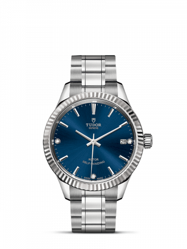 Tudor Style 34 Stainless Steel / Fluted / Blue-Diamond / Bracelet M12310-0017