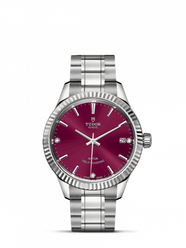 Tudor Style 34 Stainless Steel / Fluted / Burgundy-Diamond / Bracelet M12310-0019