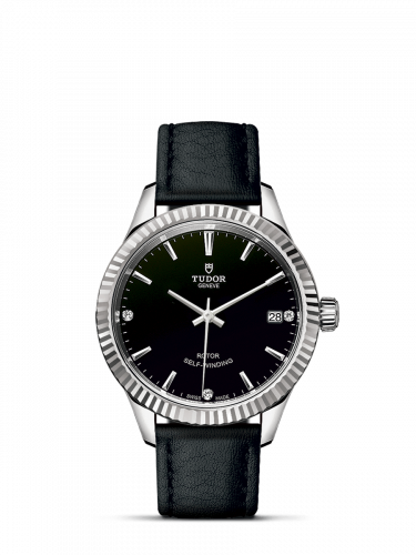 Tudor Style 34 Stainless Steel / Fluted / Black-Diamond / Strap M12310-0025