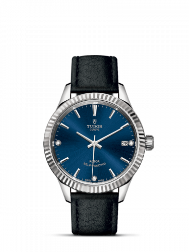 Tudor Style 34 Stainless Steel / Fluted / Blue-Diamond / Strap M12310-0029