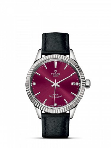 Tudor Style 34 Stainless Steel / Fluted / Burgundy-Diamond / Strap M12310-0030