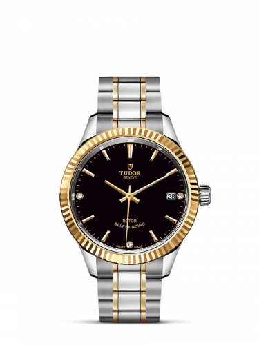 Tudor Style 34 Stainless Steel / Yellow Gold / Fluted / Black-Diamond / Bracelet M12313-0011