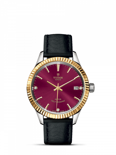 Tudor Style 34 Stainless Steel / Yellow Gold / Fluted / Burgundy-Diamond / Strap M12313-0024