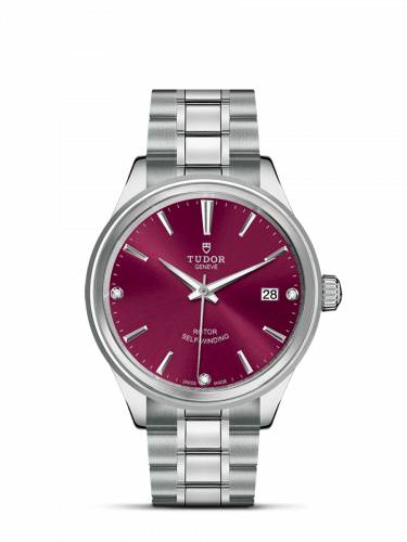 Tudor Style 38 Stainless Steel / Burgundy-Diamond / Bracelet M12500-0015