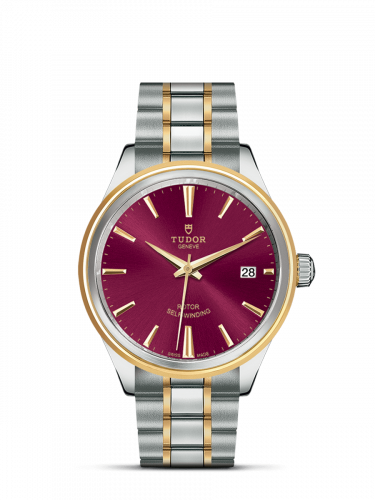 Tudor Style 38 Stainless Steel / Yellow Gold / Burgundy / Bracelet M12503-0013