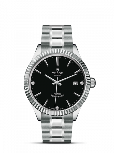 Tudor Style 38 Stainless Steel / Fluted / Black-Diamond / Bracelet M12510-0009