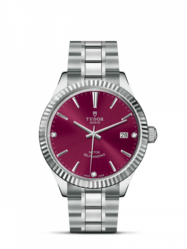 Tudor Style 38 Stainless Steel / Fluted / Burgundy-Diamond / Bracelet M12510-0019
