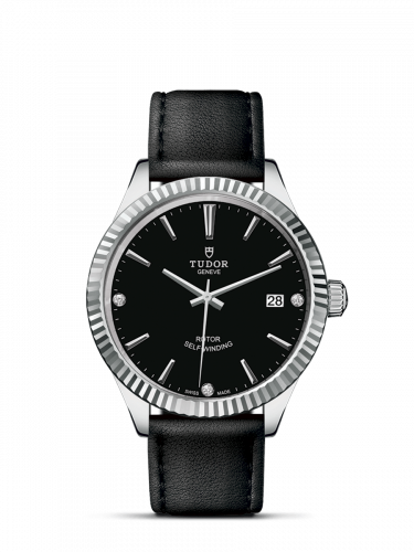 Tudor Style 38 Stainless Steel / Fluted / Black-Diamond / Strap M12510-0025