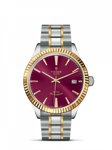 Tudor Style 38 Stainless Steel / Yellow Gold / Fluted / Burgundy / Bracelet M12513-0013