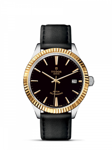 Tudor Style 38 Stainless Steel / Yellow Gold / Fluted / Black / Strap M12513-0019