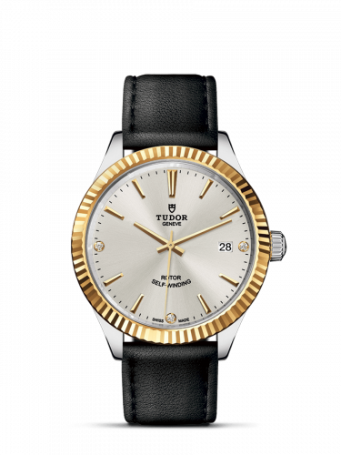Tudor Style 38 Stainless Steel / Yellow Gold / Fluted / Silver-Diamond / Strap M12513-0021