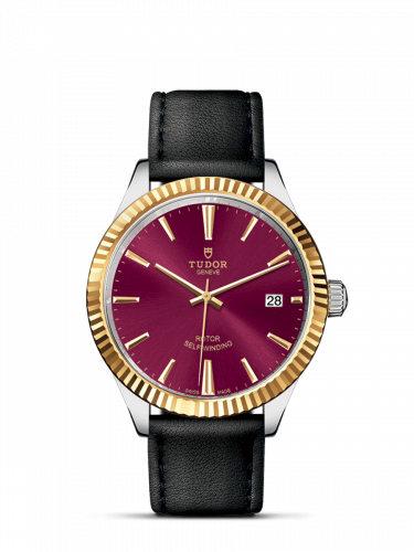 Tudor Style 38 Stainless Steel / Yellow Gold / Fluted / Burgundy / Strap M12513-0023