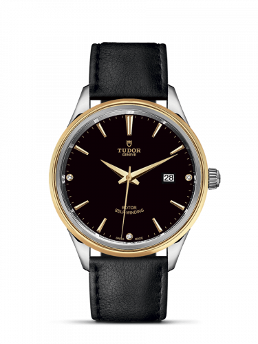Tudor Style 41 Stainless Steel / Yellow Gold / Black-Diamond / Strap M12703-0012