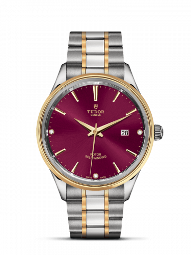 Tudor Style 41 Stainless Steel / Yellow Gold / Burgundy-Diamond / Bracelet M12703-0015