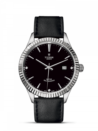 Tudor Style 41 Stainless Steel / Fluted / Black-Diamond / Strap M12710-0025