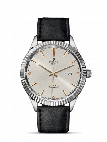 Tudor Style 41 Stainless Steel / Fluted / Silver-Diamond / Strap M12710-0026