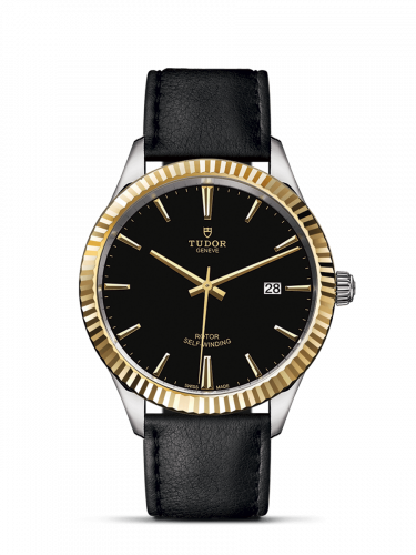 Tudor Style 41 Stainless Steel / Yellow Gold / Fluted / Black / Strap M12713-0019