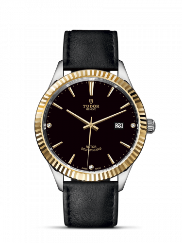 Tudor Style 41 Stainless Steel / Yellow Gold / Fluted / Black-Diamond / Strap M12713-0022