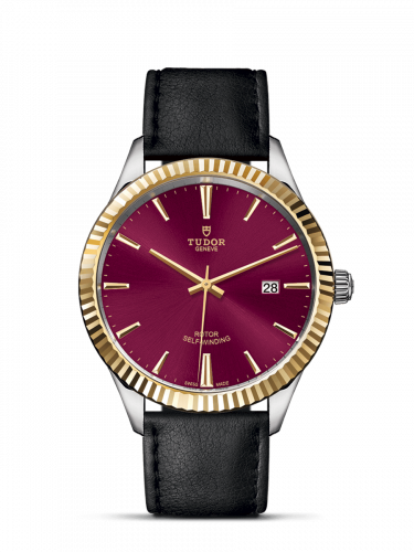 Tudor Style 41 Stainless Steel / Yellow Gold / Fluted / Burgundy / Strap M12713-0023