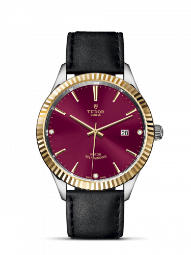 Tudor Style 41 Stainless Steel / Yellow Gold / Fluted / Burgundy-Diamond / Strap M12713-0024