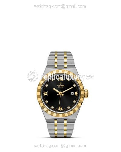 Tudor Royal Date 28 Stainless Steel / Yellow Gold / Black - Diamond M28303-0005