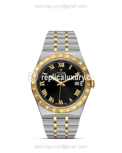 Tudor Royal Date 38 Stainless Steel / Yellow Gold / Black - Roman M28503-0006