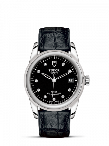 Tudor Glamour Date 36 Stainless Steel / Black-Diamond / Strap M55000-0013