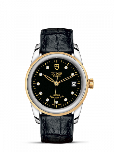 Tudor Glamour Date 36 Stainless Steel / Yellow Gold / Black-Diamond / Strap M55003-0037