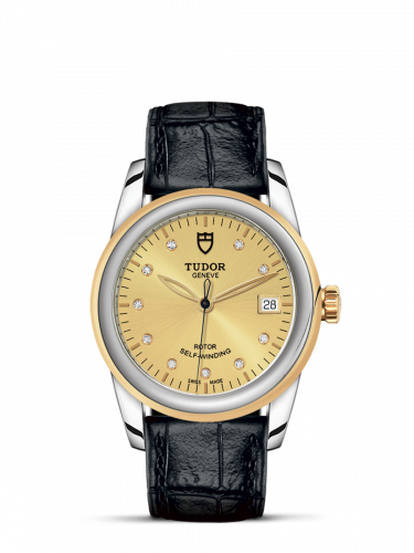 Tudor Glamour Date 36 Stainless Steel / Yellow Gold / Champagne-Diamond / Strap M55003-0051
